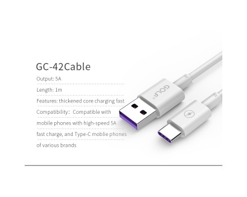 USB кабель Golf GC-42t High Speed Type-C 5A White 1m