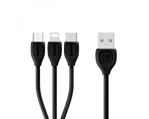 USB кабель Remax RC-050th Lesu 3in1 Lightning iPhone/MicroUSB/Type-C Black