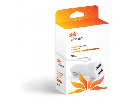 АЗУ Florence 2USB 2.1A + Кабель Lightning (iPhone) White (CC21-IPH6)
