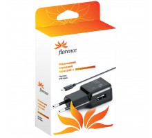 СЗУ Florence USB 1A + Кабель MicroUSB Black (TC10-MU)