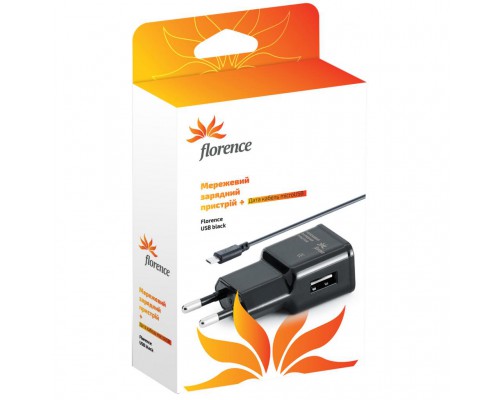 СЗУ Florence USB 1A + Кабель MicroUSB Black (TC10-MU)