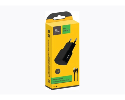СЗУ Florence 1A USB + кабель microUSB Black (FW-1U010B-M)