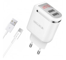 СЗУ Jellico WJ-C80-2 LED 2USB 2.4A + Type-C кабель White