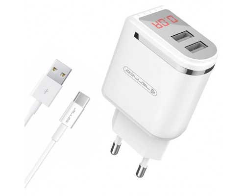 СЗУ Jellico WJ-C80-2 LED 2USB 2.4A + Type-C кабель White