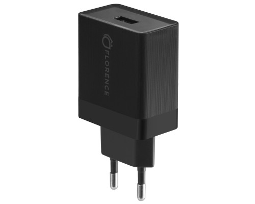 СЗУ Florence 1USB QC 3.0 18W + Кабель Type-C Black (FL-1050-KT)