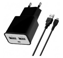 СЗУ Florence 2USB 2A + microUSB cable Black (FW-2U020B-M)