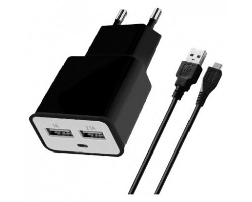 СЗУ Florence 2USB 2A + microUSB cable Black (FW-2U020B-M)