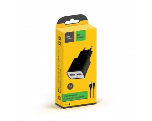 СЗУ Florence 2USB 2A + microUSB cable Black (FW-2U020B-M)