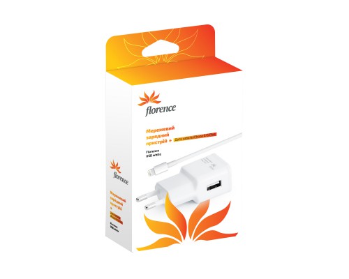 СЗУ Florence USB 2A + кабель Lightning (iPhone) White (TC-20-IPH6)
