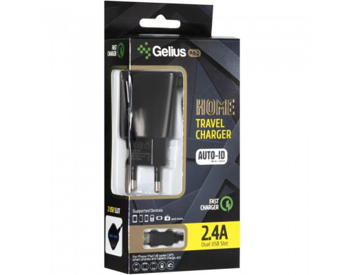 СЗУ Gelius Pro Edition Auto ID 2USB + Cable MicroUSB 2.4A Black