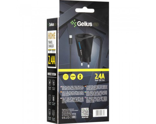 СЗУ Gelius Pro Edition Auto ID 2USB + Cable MicroUSB 2.4A Black