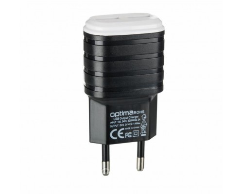Сетевое Зарядное Устройство 2USB Optima Force (2.1A) Черное