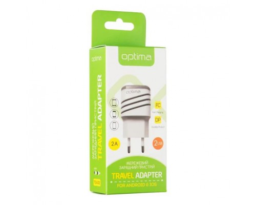 Сетевое Зарядное Устройство 2USB Optima Energy LED (2.1A) Белое